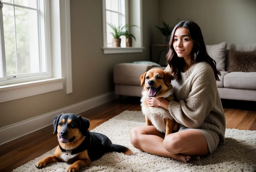 Tapis antidérapant posé sur un parquet pour sécuriser les déplacements d'un chien senior à la maison