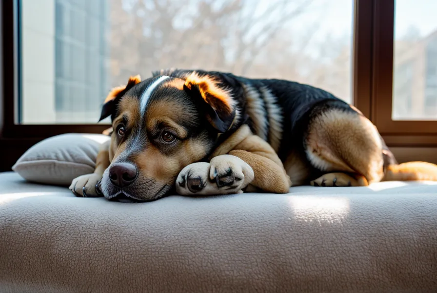 Chien senior endormi paisiblement, image de sérénité et de vieillissement canin
