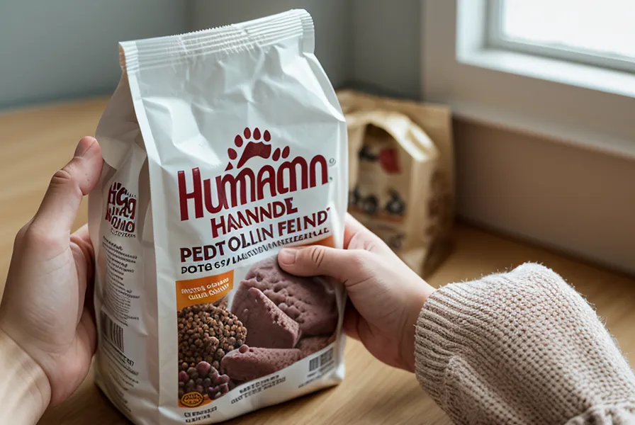 Étiquette d'ingrédients d'un sac de croquettes pour chien, lue de près pour vérifier la qualité