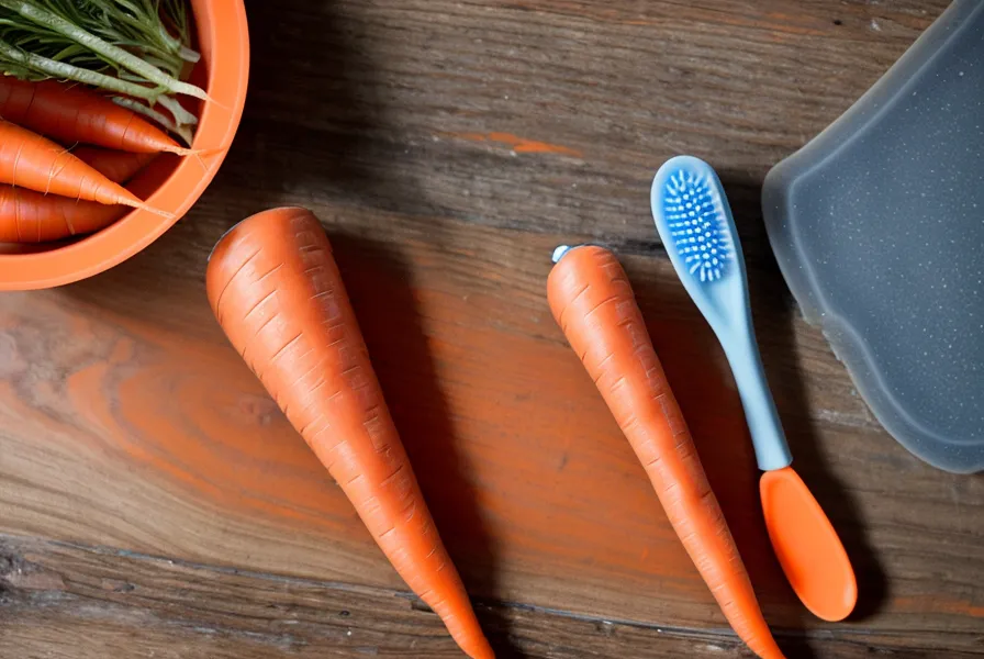 Une carotte crue et un doigtier de brossage en silicone, deux astuces naturelles pour l'hygiène dentaire du chien