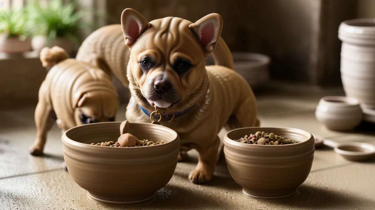 Gamelle de bi-nutrition, croquettes et pâtée mélangées, pour l'alimentation quotidienne d'un chien