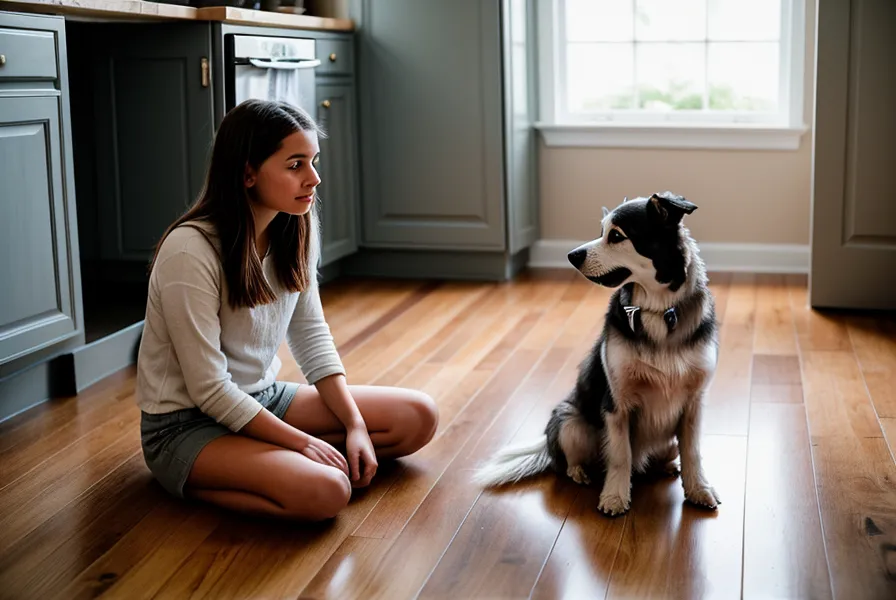 Camille qui lit l'étiquette d'une boîte de pâtée avant de l'ajouter aux croquettes de son chien