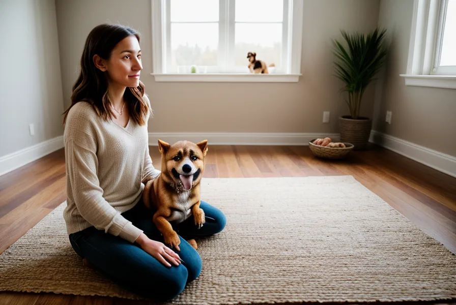Gros plan de croquettes pour chien tombant dans une gamelle en céramique, alimentation chien à petit budget