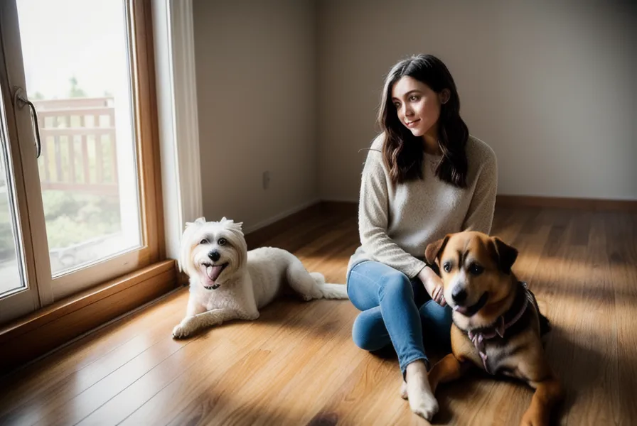Chien cherchant un coin d'ombre et de sécurité sous un meuble en appartement