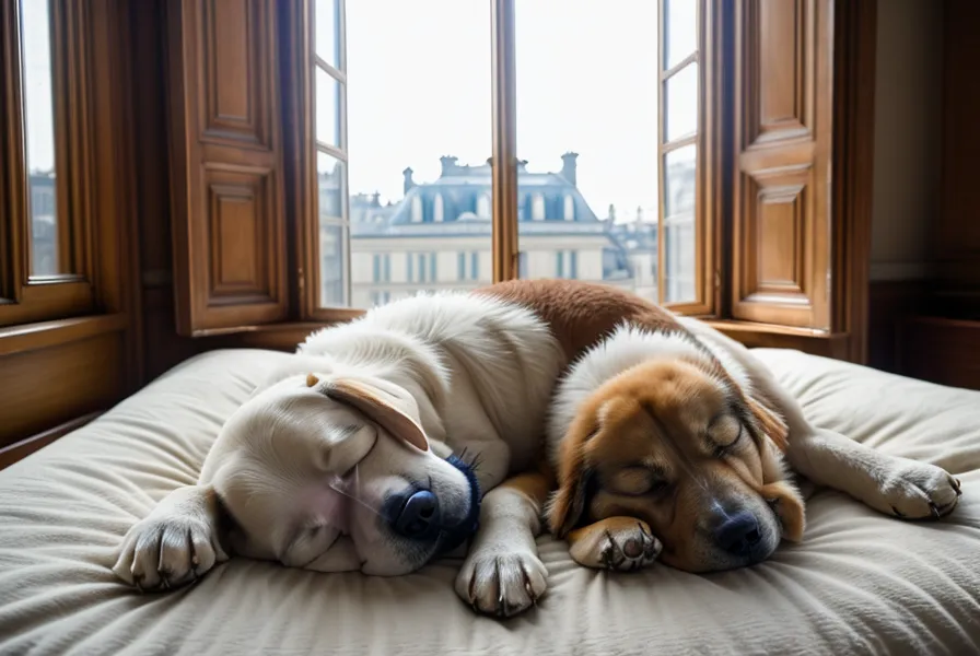 Chien âgé endormi sur un tapis épais, exemple d'une routine chien adaptée au bien-être senior